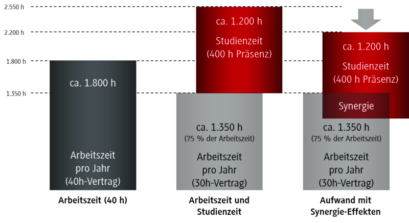 Grafik: Zeitersparnis durch Synergie zwischen Theorie und Praxis im Dualen Master